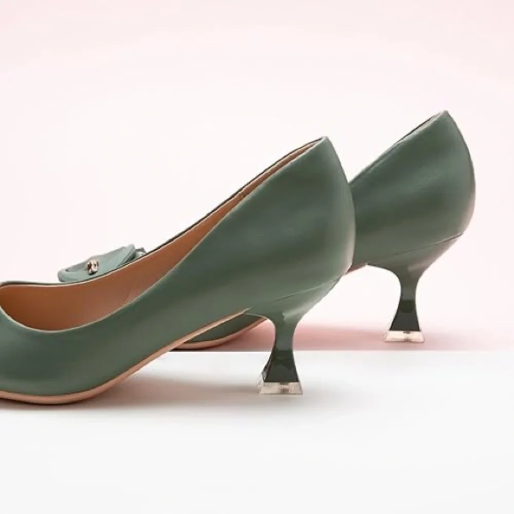C. Paravano Pointed Toe Green Kitten Heel Pumps sz 40 new - Picture 3 of 11